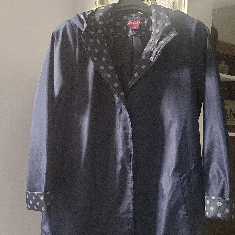 Jessica London Navy Trench Coat with Polka Dot Trim